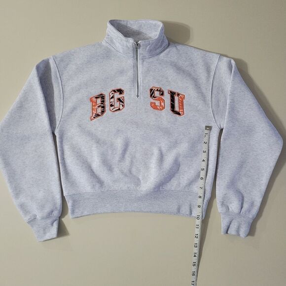 ZooZatz BGSU Ohio Women's Gray Quarter-Zip Pullover Sweatshirt - Picture 8 of 14